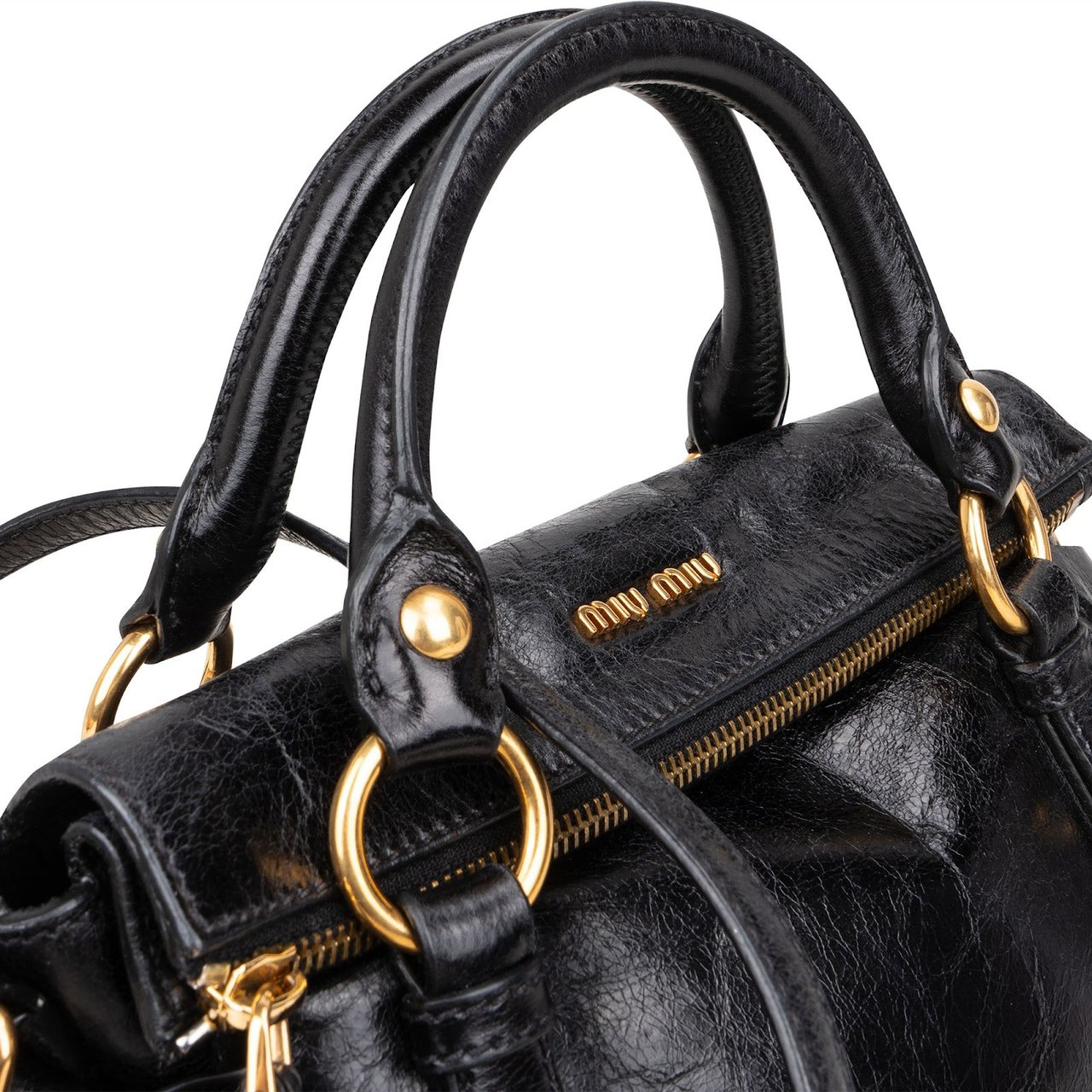 Miu Miu Miu Miu Black Vitello Lux Leather City Handbag Zwart