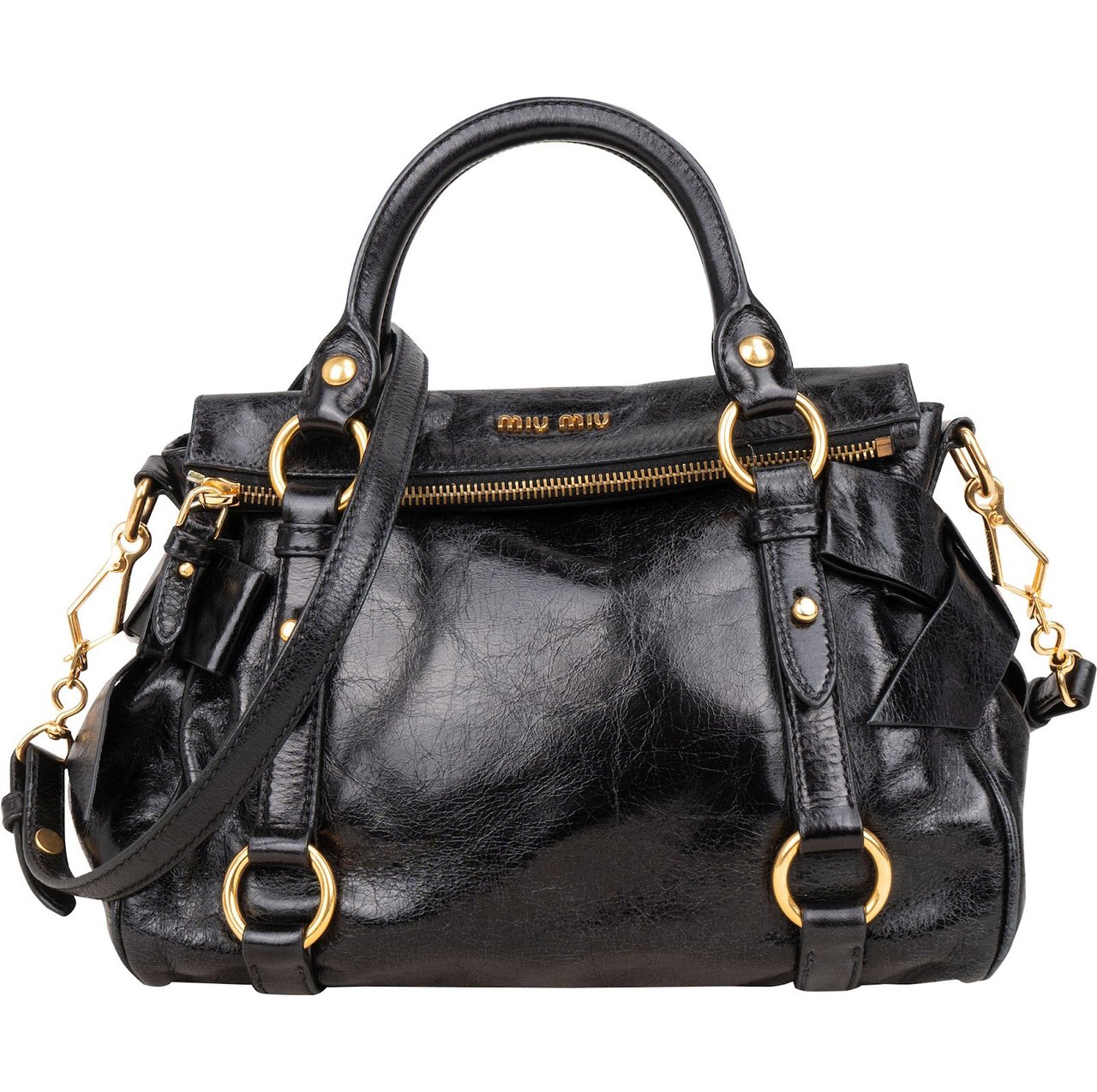 Miu Miu Miu Miu Black Vitello Lux Leather City Handbag Zwart