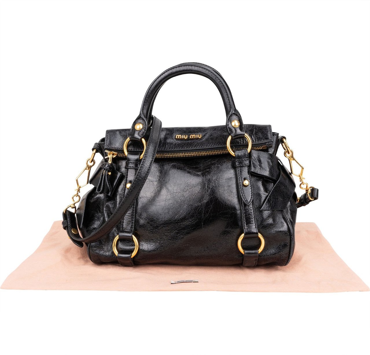 Miu Miu Miu Miu Black Vitello Lux Leather City Handbag Zwart