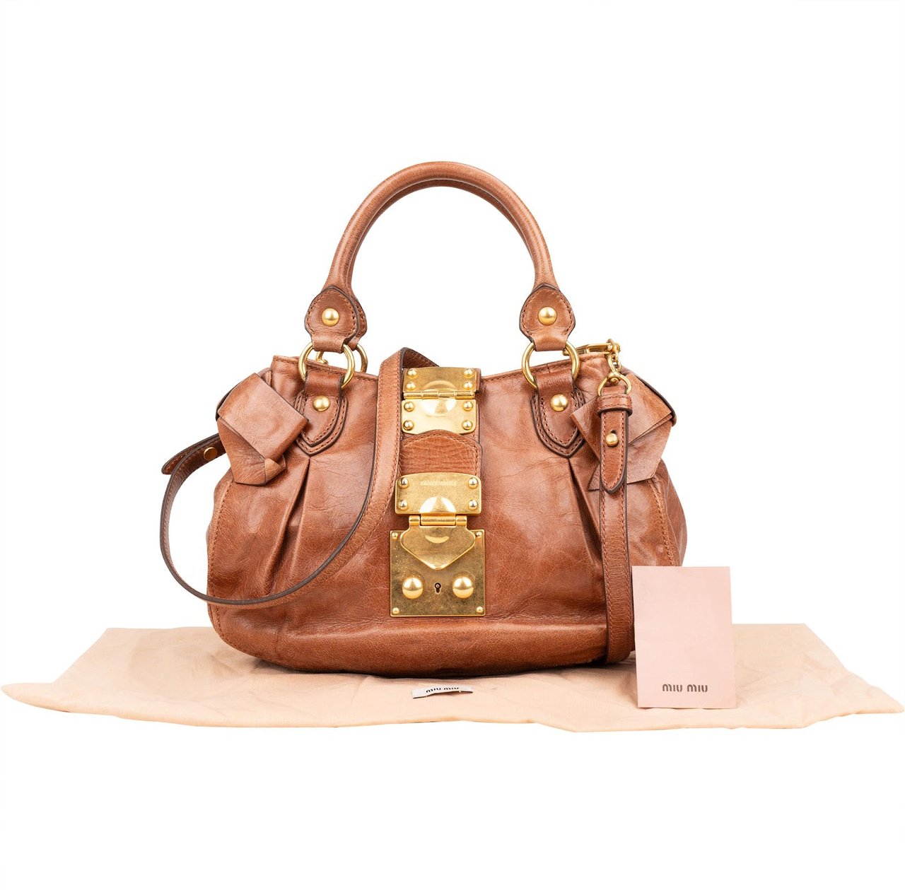 Miu Miu Miu Miu Vitello Lux Bow City Handbag Bruin