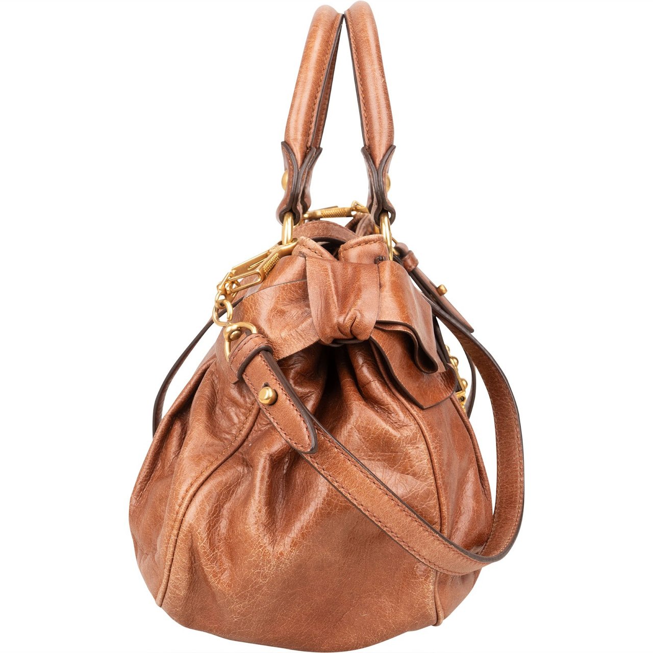 Miu Miu Miu Miu Vitello Lux Bow City Handbag Bruin