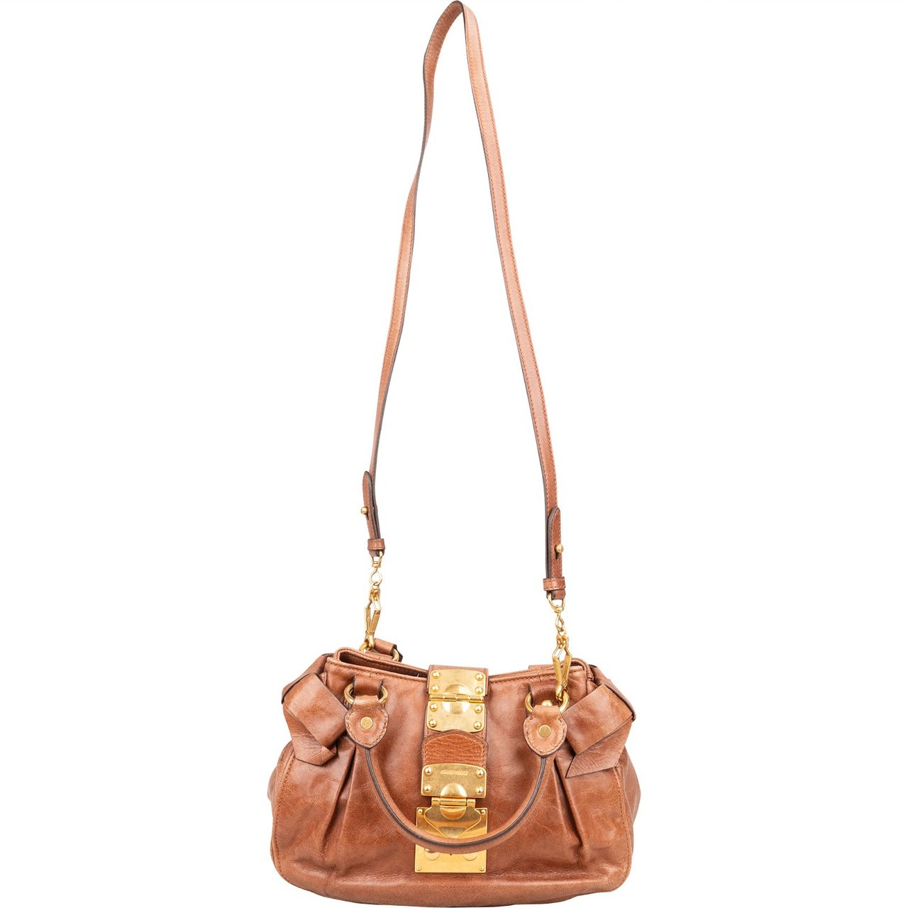 Miu Miu Miu Miu Vitello Lux Bow City Handbag Bruin