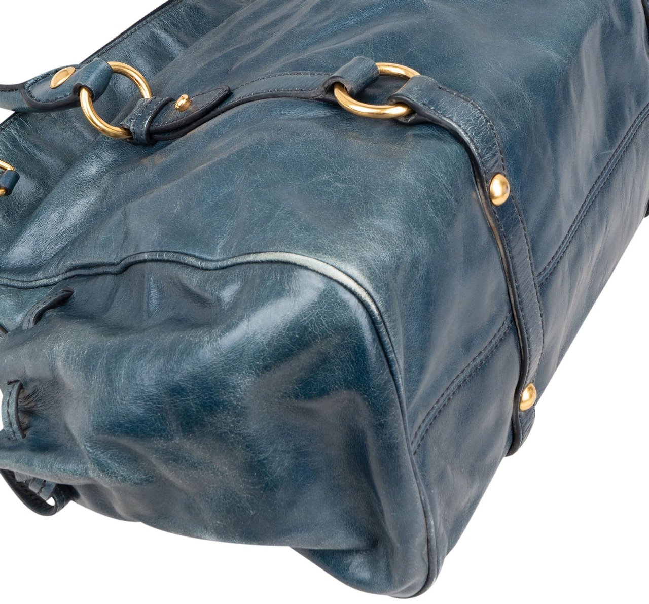 Miu Miu Miu Miu Vitello Lux Leather Satchel City Handbag Blauw