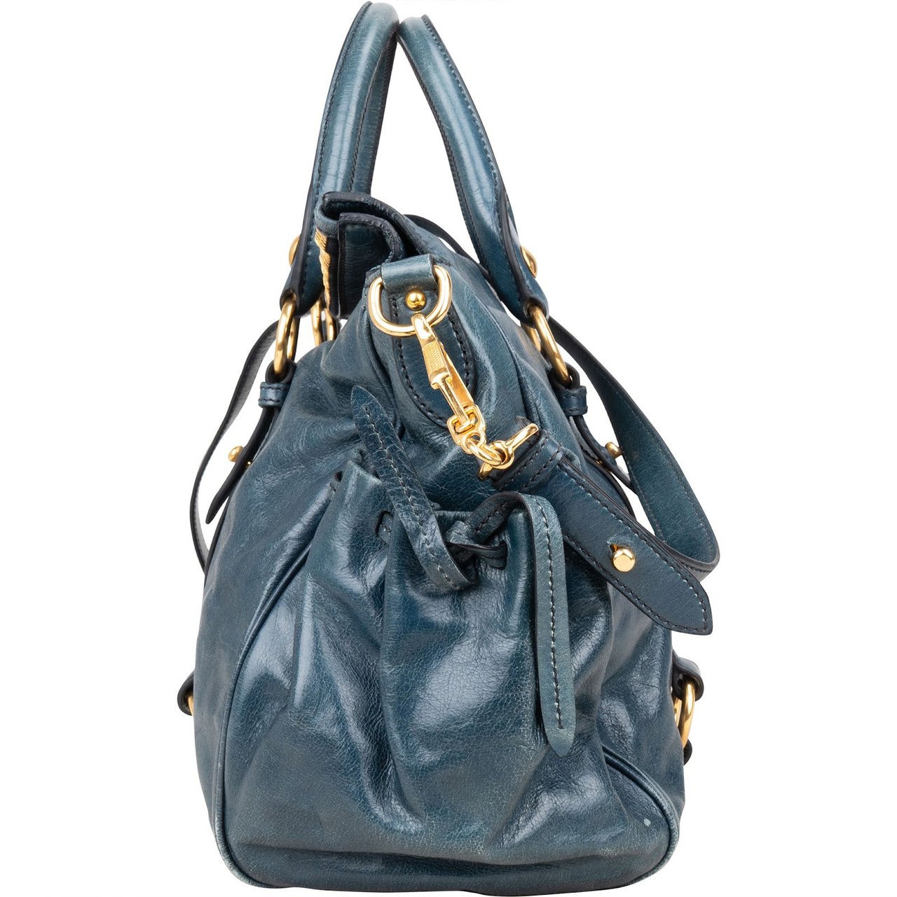 Miu Miu Miu Miu Vitello Lux Leather Satchel City Handbag Blauw