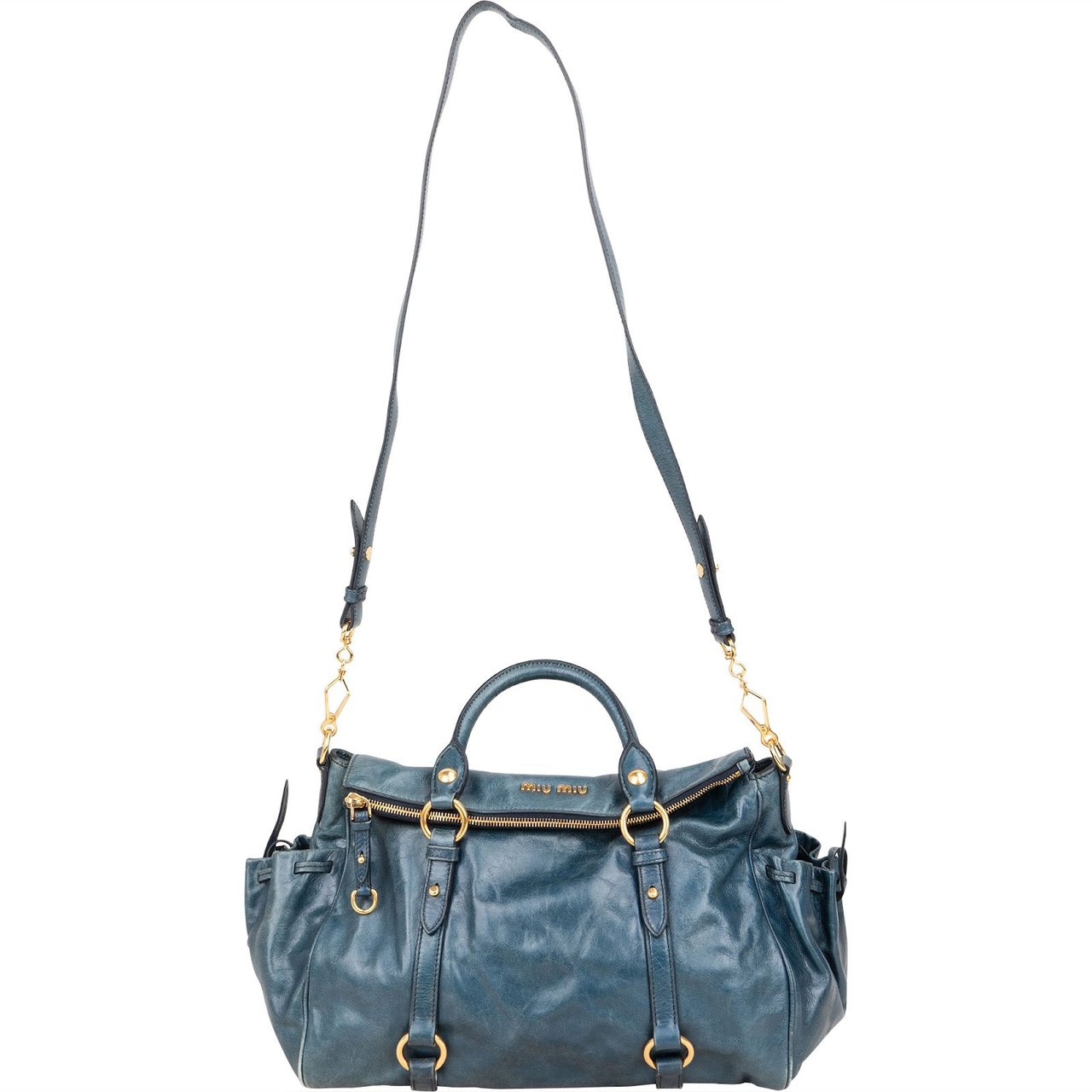 Miu Miu Miu Miu Vitello Lux Leather Satchel City Handbag Blauw