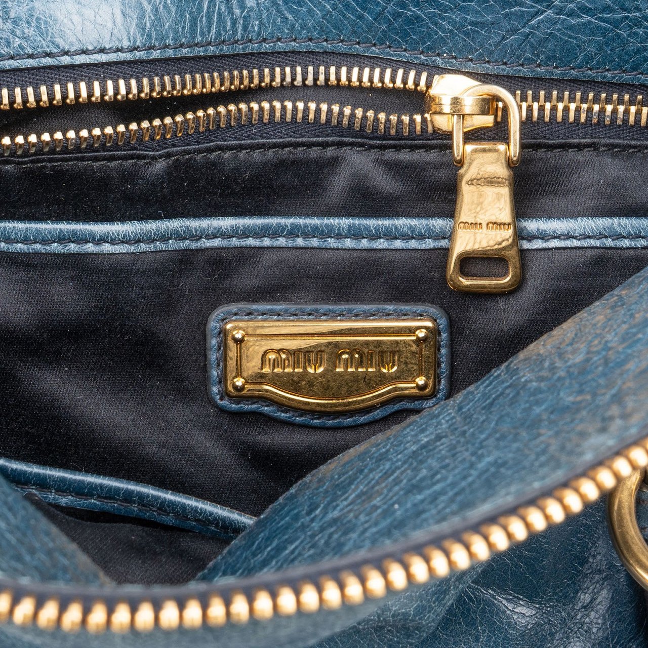 Miu Miu Miu Miu Vitello Lux Leather Satchel City Handbag Blauw