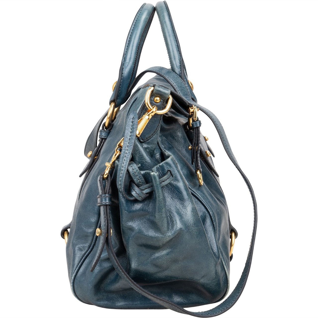 Miu Miu Miu Miu Vitello Lux Leather Satchel City Handbag Blauw
