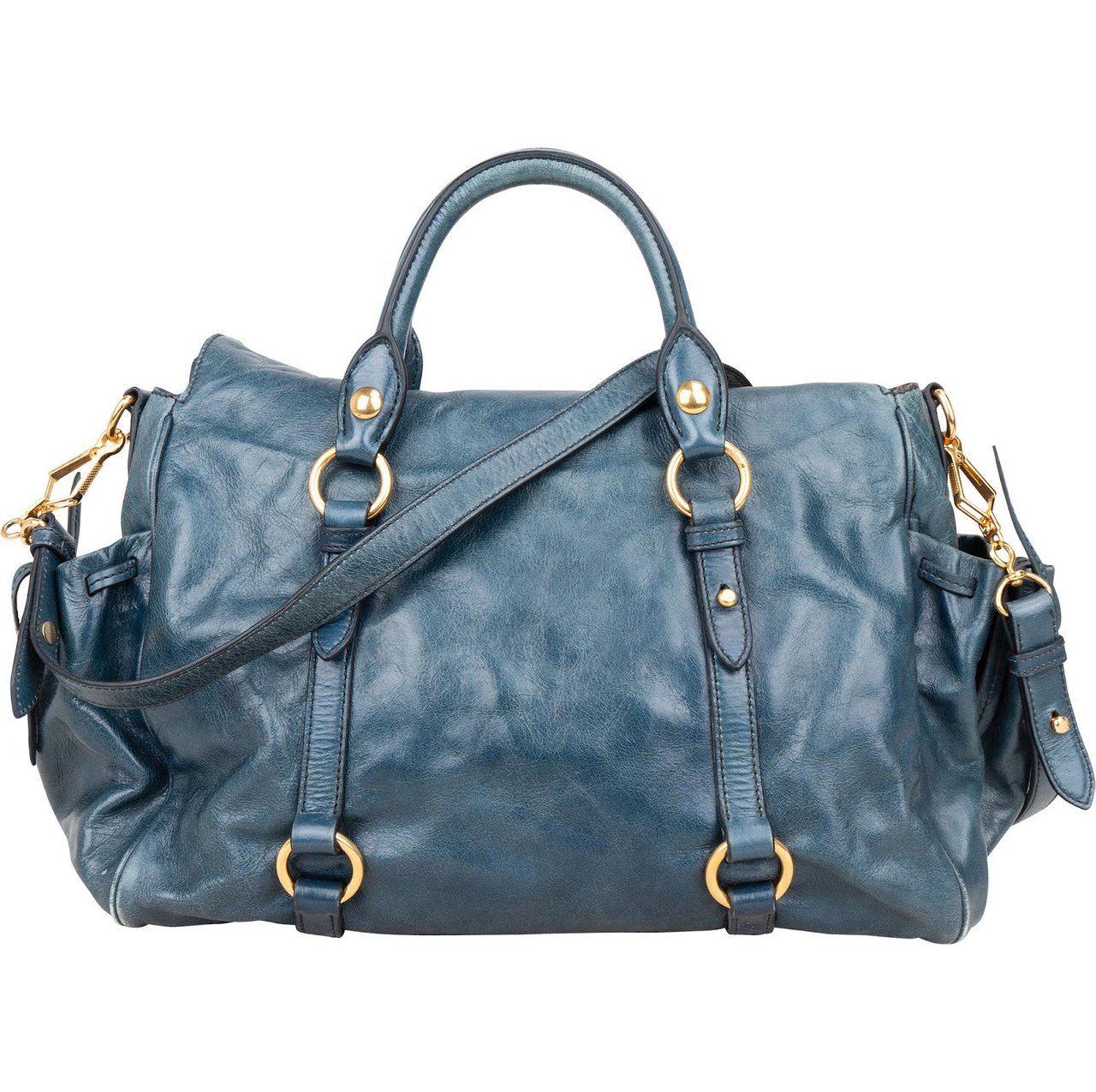 Miu Miu Miu Miu Vitello Lux Leather Satchel City Handbag Blauw