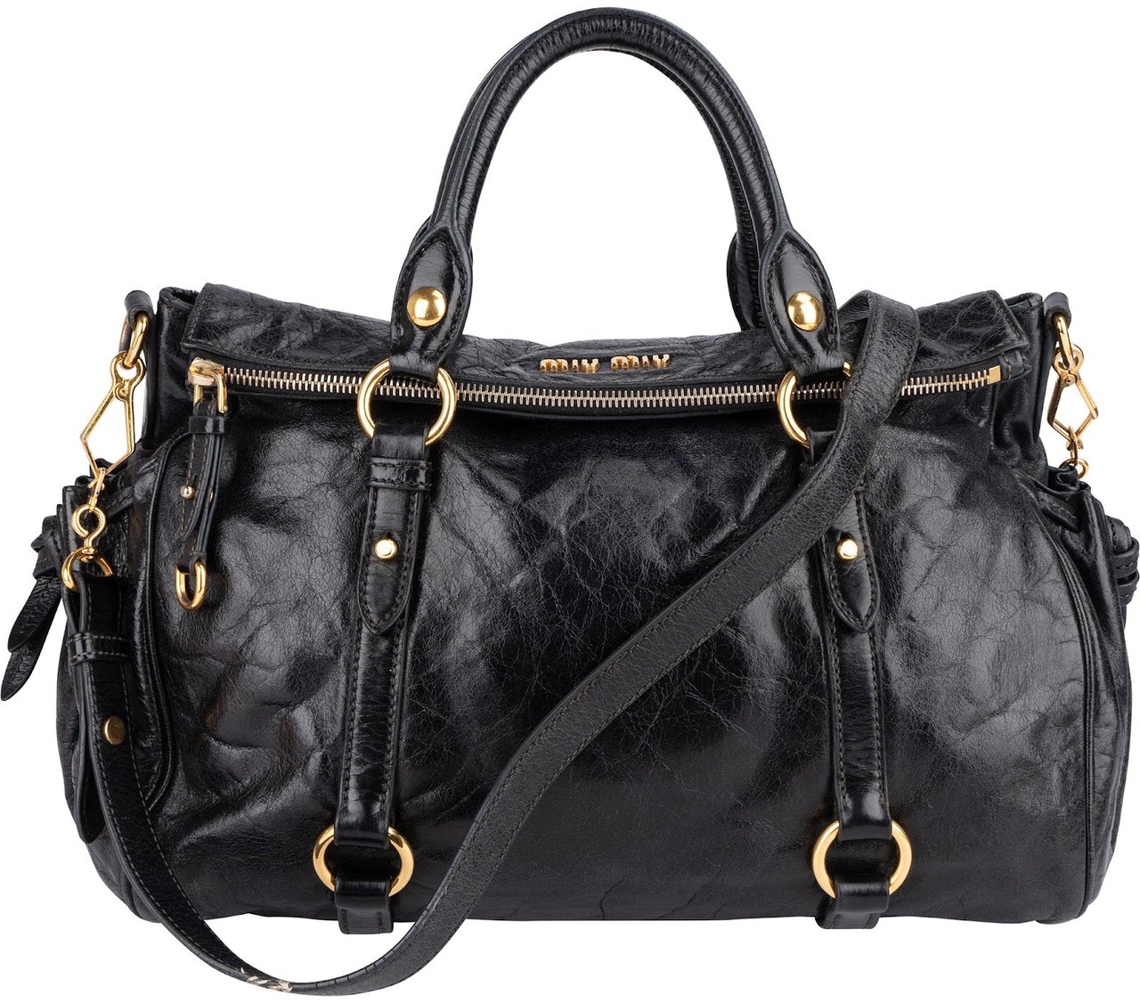 Miu Miu Miu Miu Vitello Lux Leather City Handbag Zwart