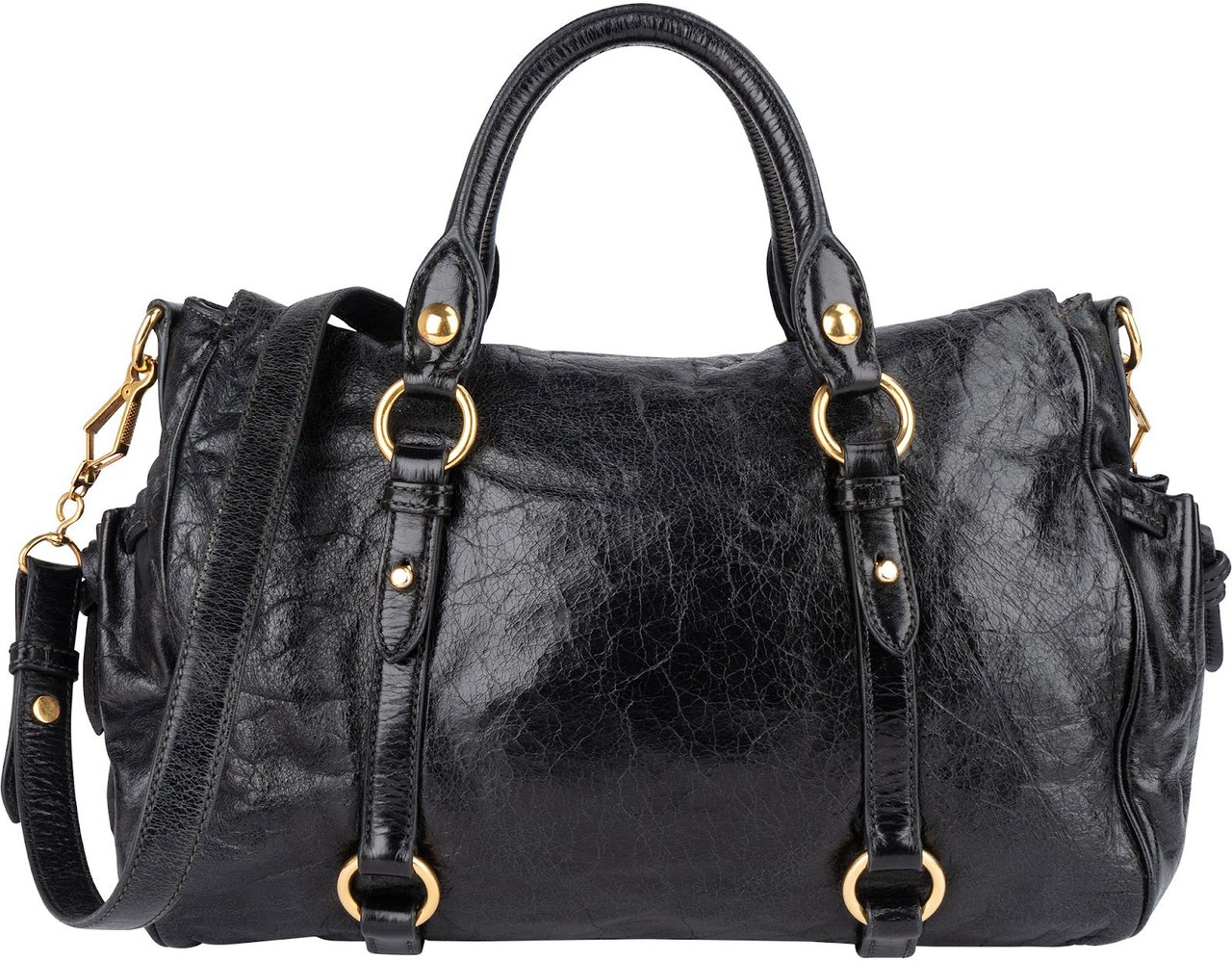 Miu Miu Miu Miu Vitello Lux Leather City Handbag Zwart