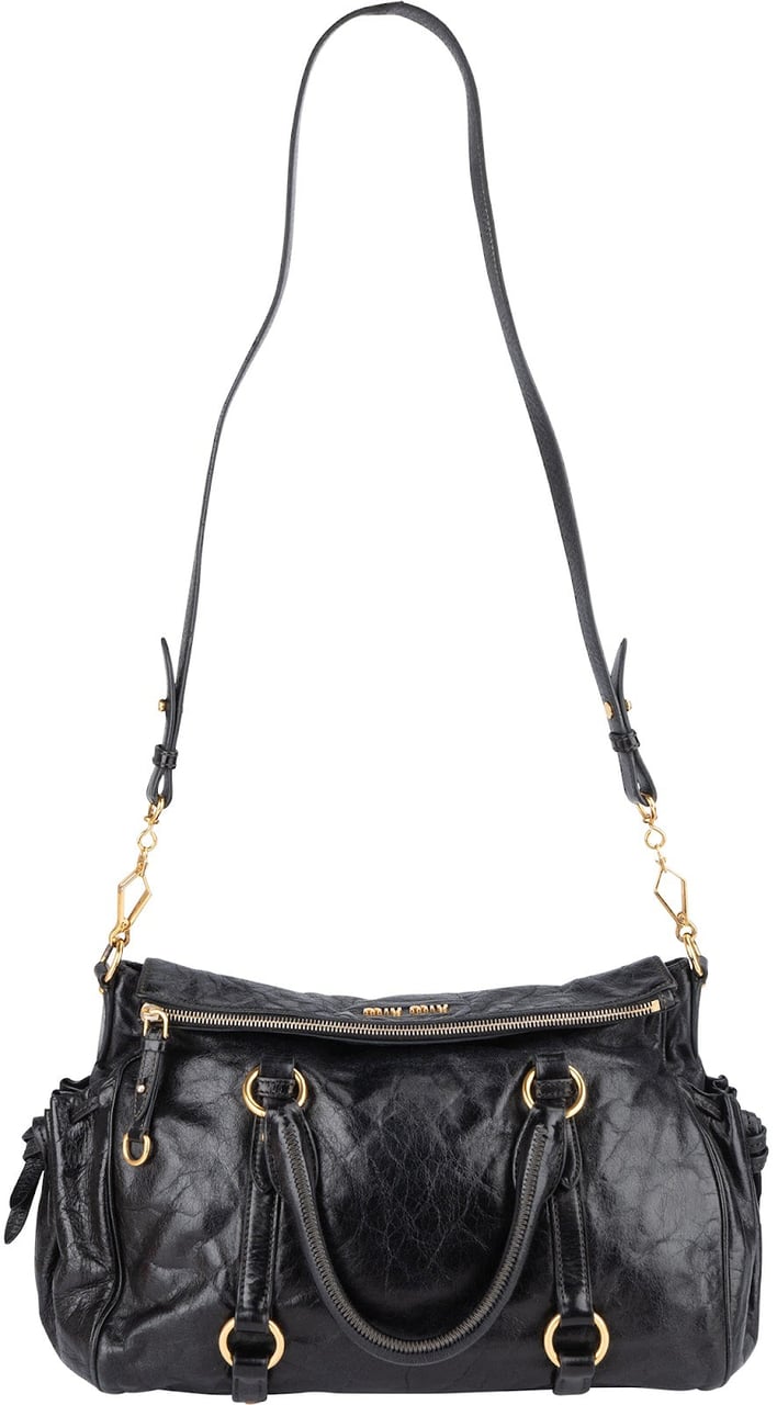 Miu Miu Miu Miu Vitello Lux Leather City Handbag Zwart