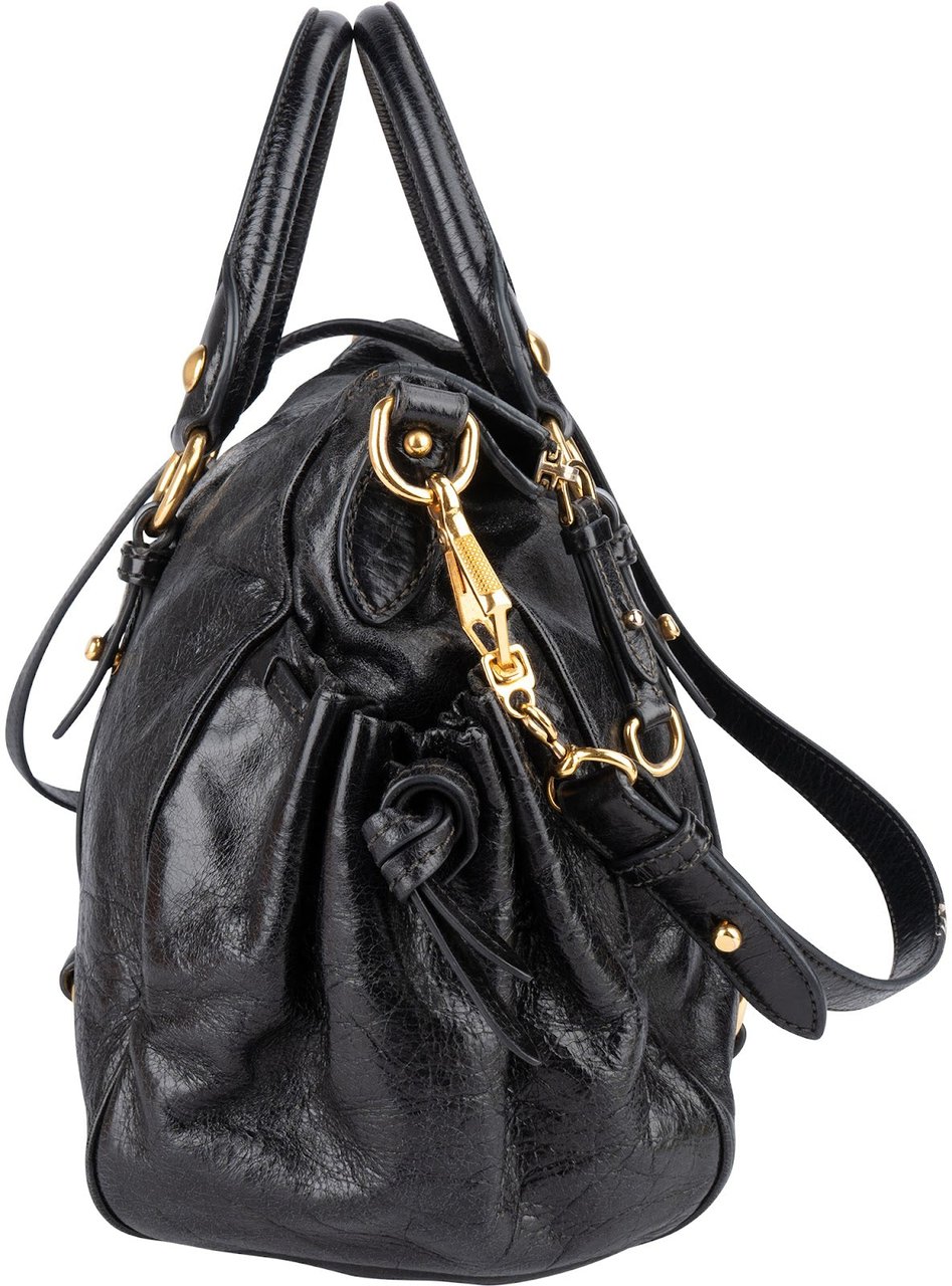 Miu Miu Miu Miu Vitello Lux Leather City Handbag Zwart