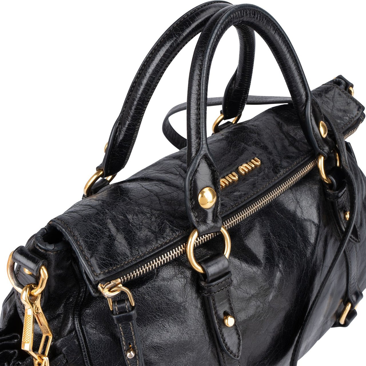 Miu Miu Miu Miu Vitello Lux Leather City Handbag Zwart