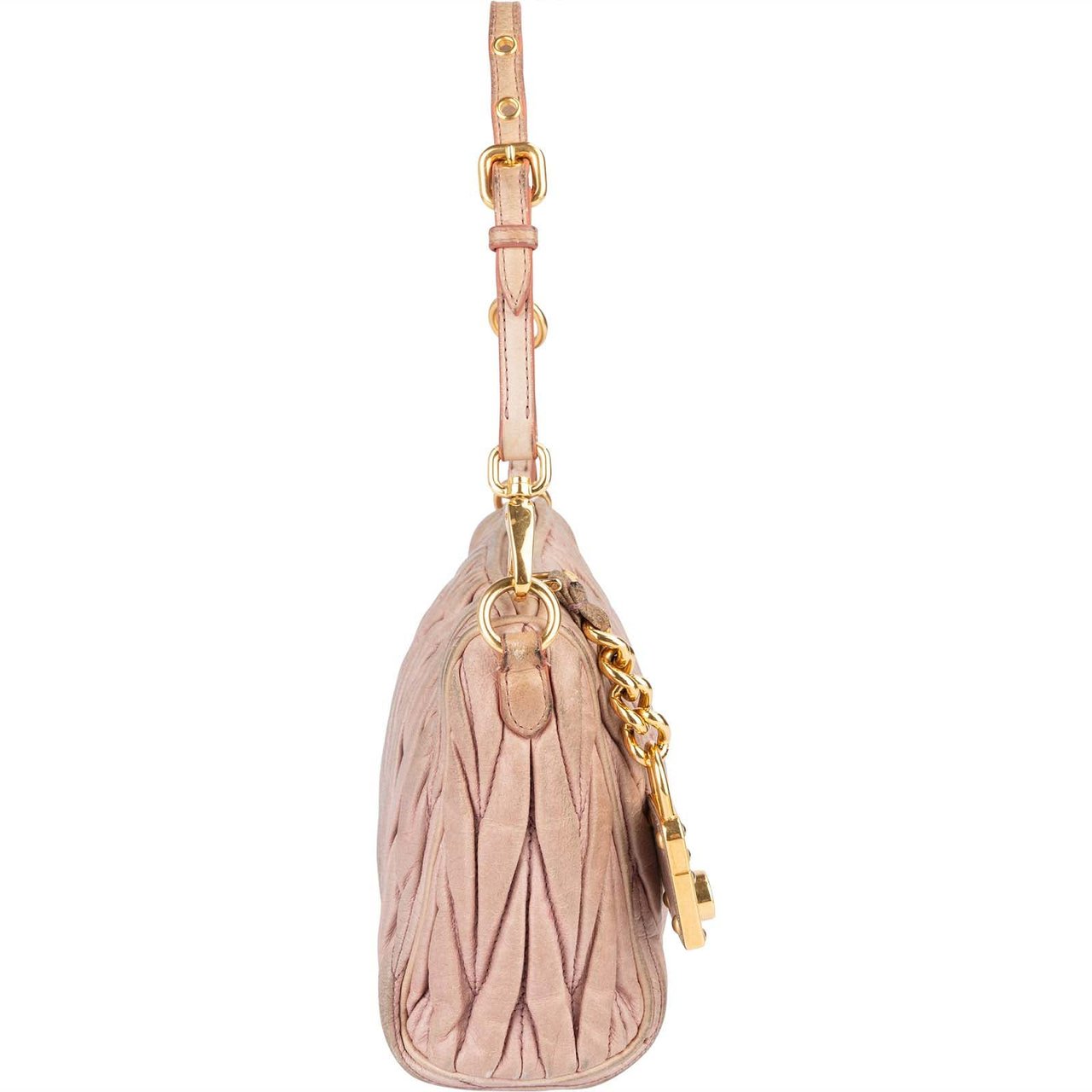 Miu Miu Matelassé Nappa Leather Padlock Shoulder Bag Roze