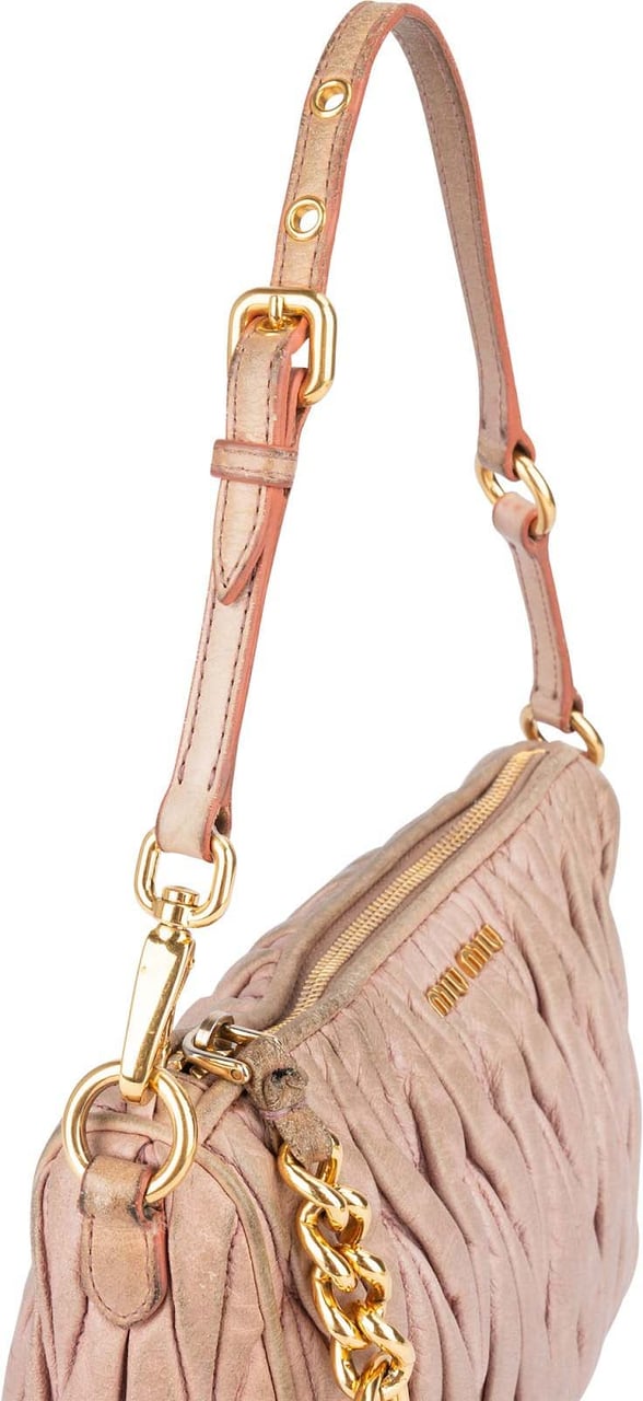 Miu Miu Matelassé Nappa Leather Padlock Shoulder Bag Roze
