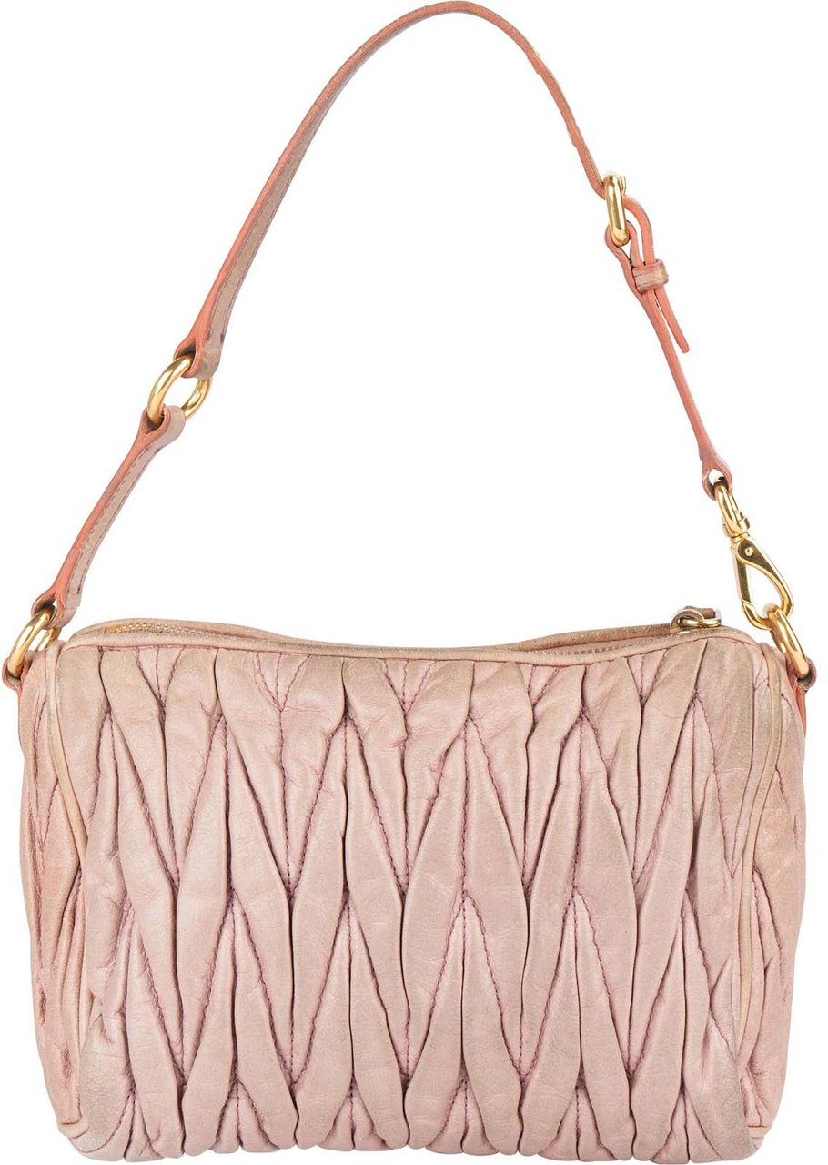 Miu Miu Matelassé Nappa Leather Padlock Shoulder Bag Roze