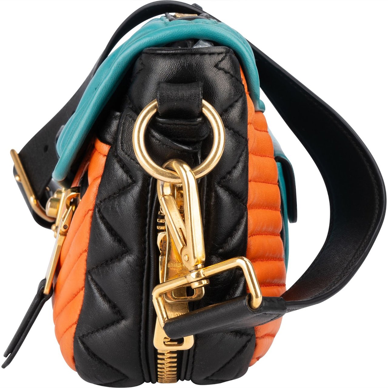 Miu Miu Miu Miu Quilted TricolorLeather Biker Crossbody Bag Zwart