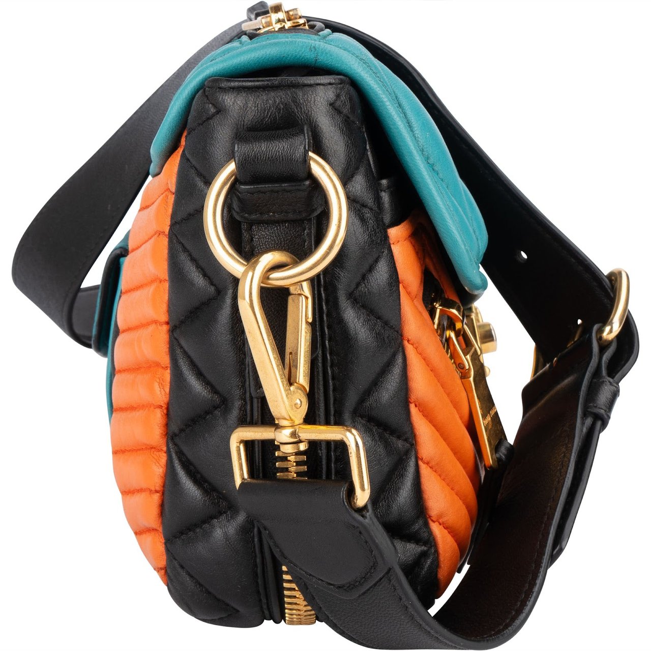 Miu Miu Miu Miu Quilted TricolorLeather Biker Crossbody Bag Zwart