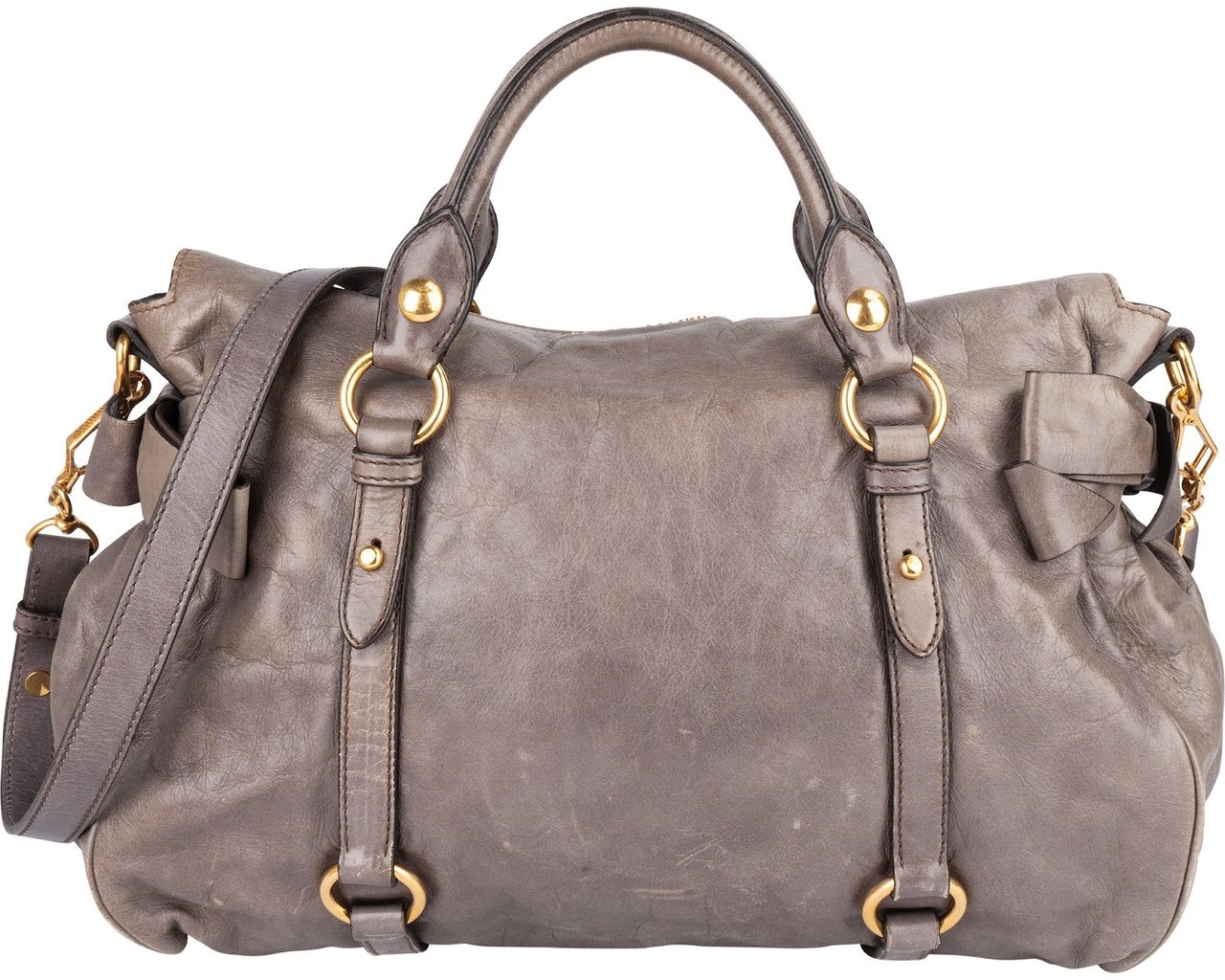 Miu Miu Miu Miu Vitello Lux Leather City Handbag Donkergrijs