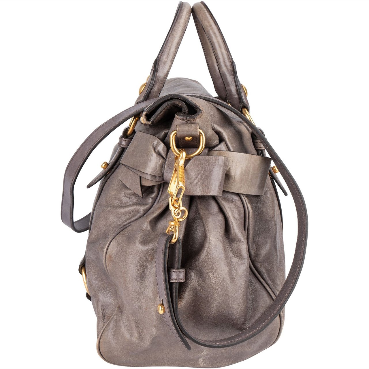 Miu Miu Miu Miu Vitello Lux Leather City Handbag Donkergrijs