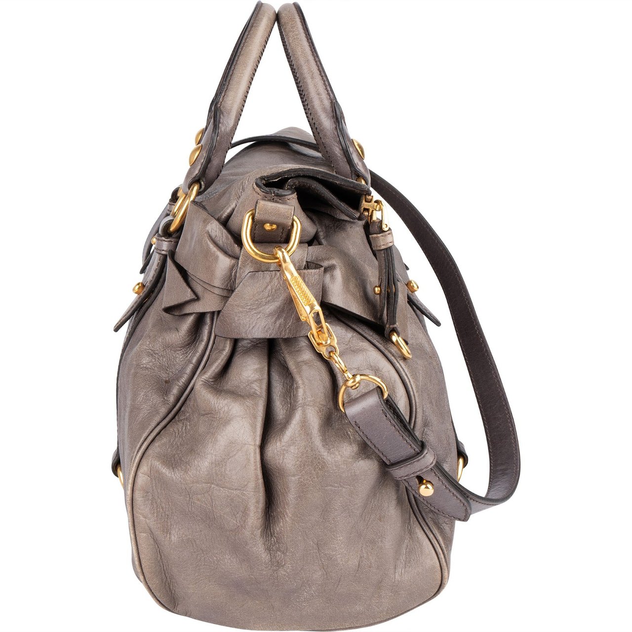 Miu Miu Miu Miu Vitello Lux Leather City Handbag Donkergrijs