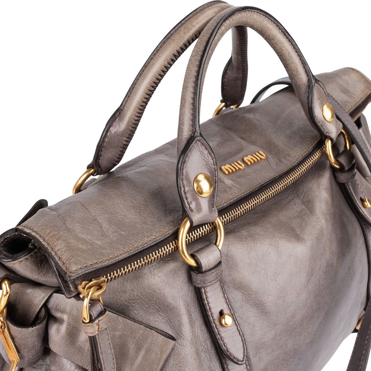 Miu Miu Miu Miu Vitello Lux Leather City Handbag Donkergrijs