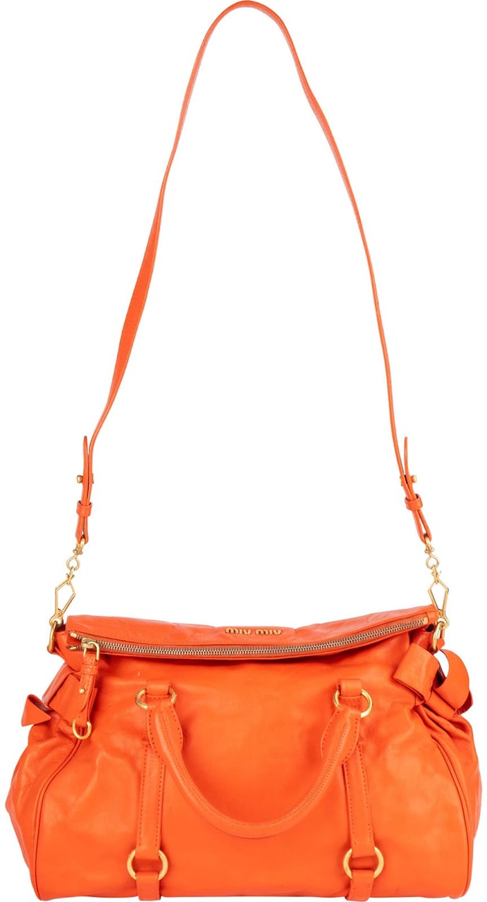 Miu Miu Miu Miu Vitello Lux Leather City Handbag Oranje
