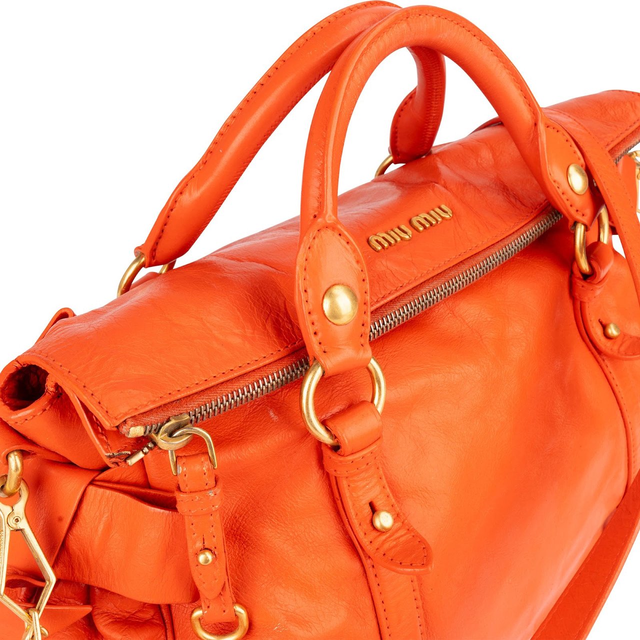 Miu Miu Miu Miu Vitello Lux Leather City Handbag Oranje