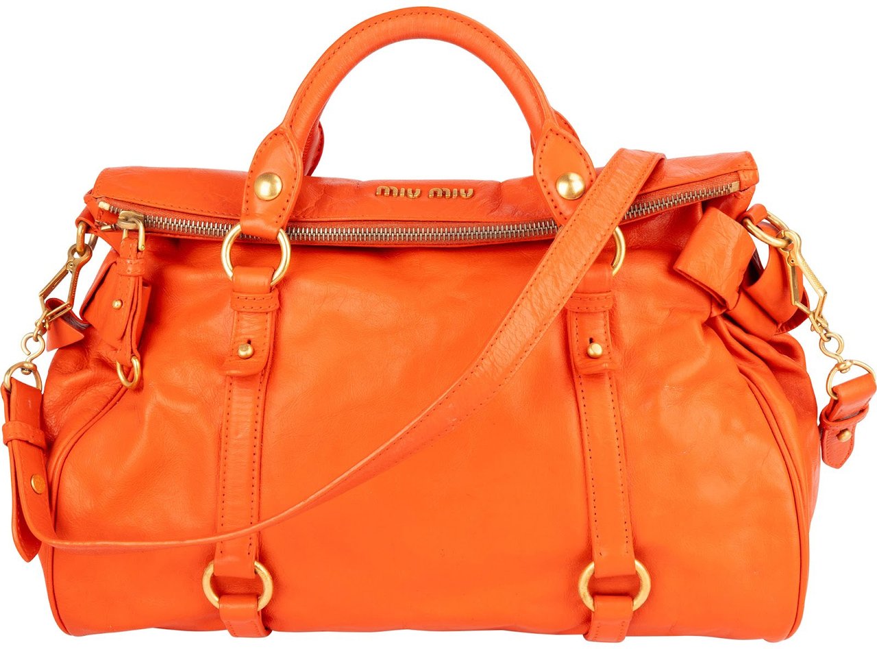 Miu Miu Miu Miu Vitello Lux Leather City Handbag Oranje