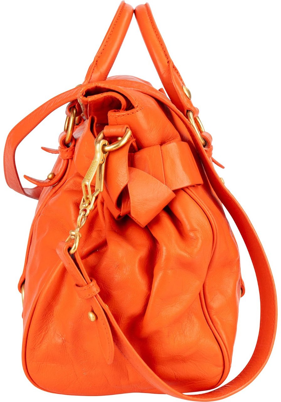 Miu Miu Miu Miu Vitello Lux Leather City Handbag Oranje