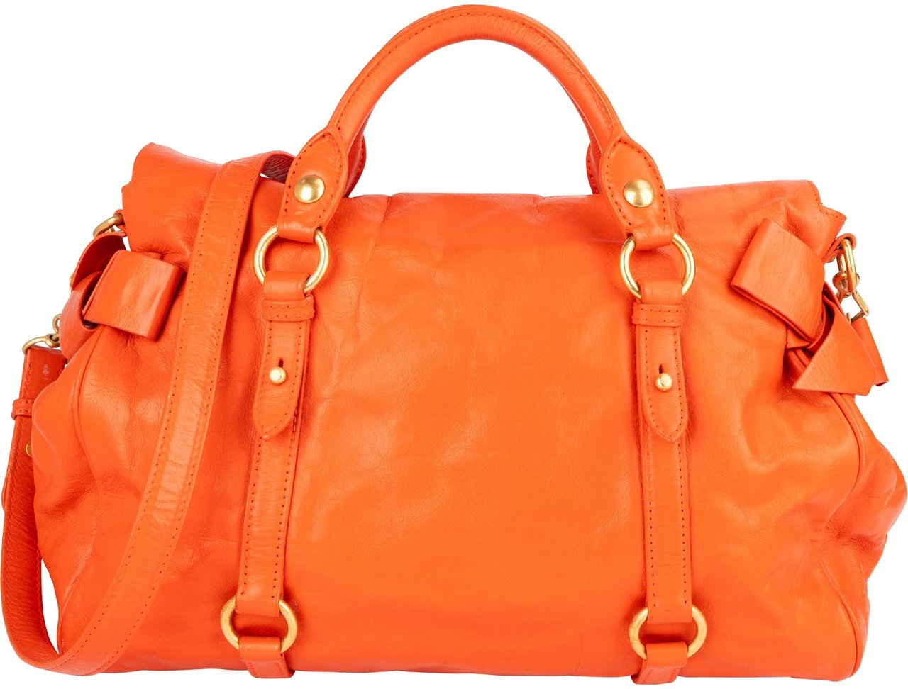 Miu Miu Miu Miu Vitello Lux Leather City Handbag Oranje
