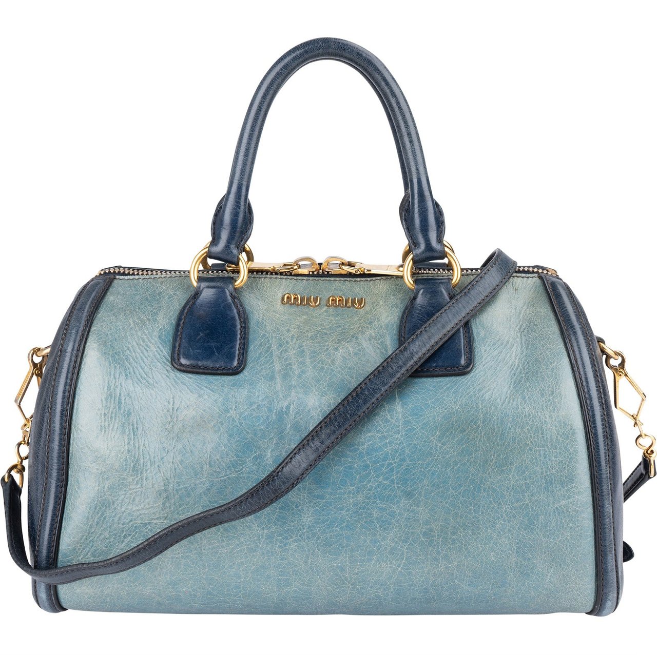 Miu Miu Miu Miu Vitello Lux Bicolor Bauletto Handbag Blauw
