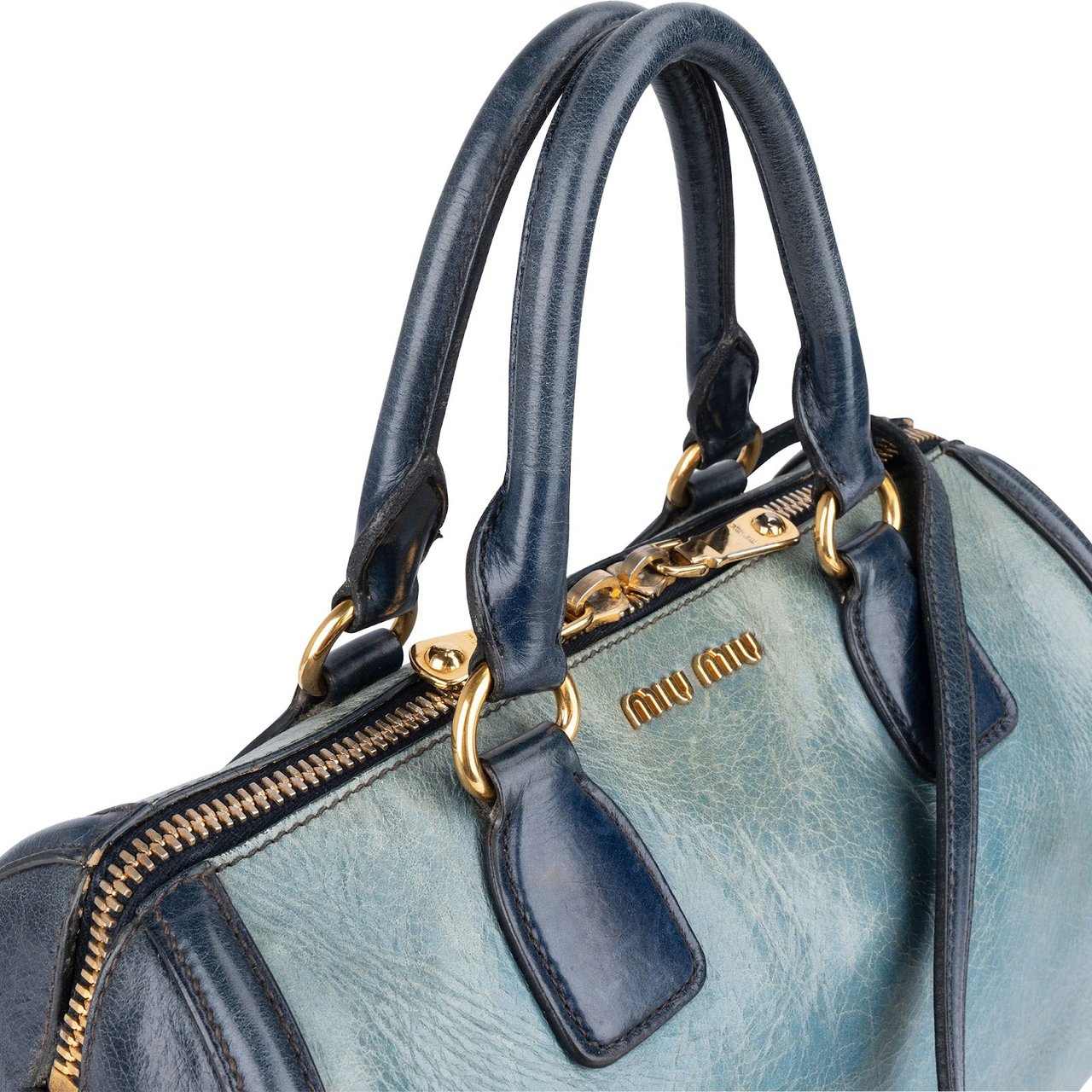 Miu Miu Miu Miu Vitello Lux Bicolor Bauletto Handbag Blauw