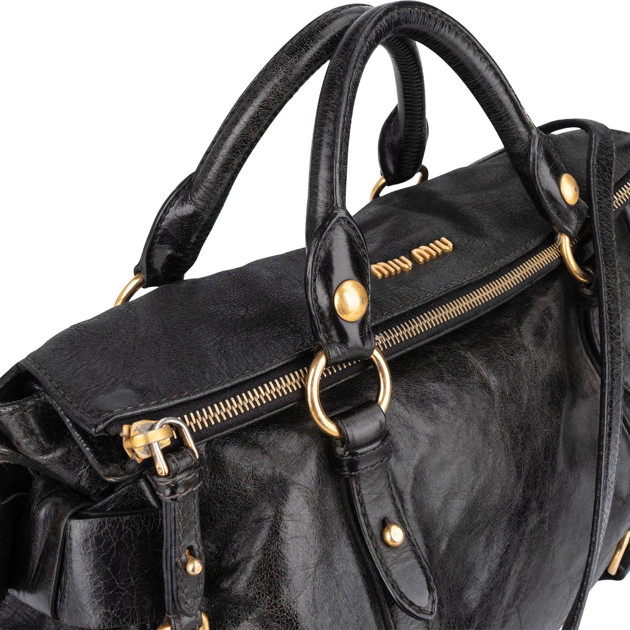 Miu Miu Miu Miu Vitello Lux Leather City Handbag Zwart