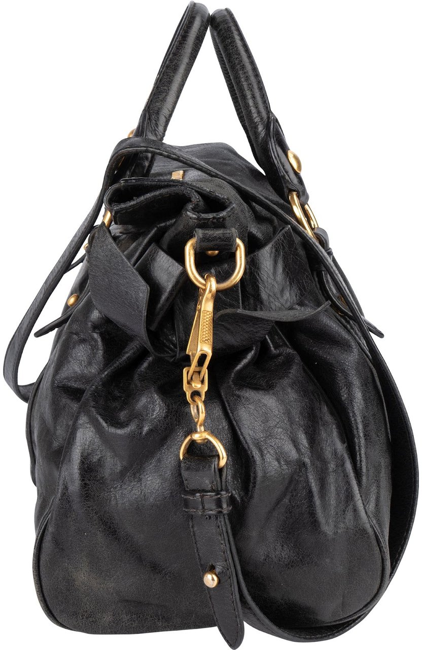 Miu Miu Miu Miu Vitello Lux Leather City Handbag Zwart