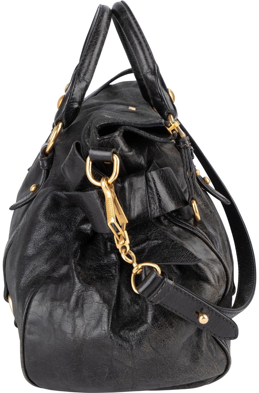 Miu Miu Miu Miu Vitello Lux Leather City Handbag Zwart