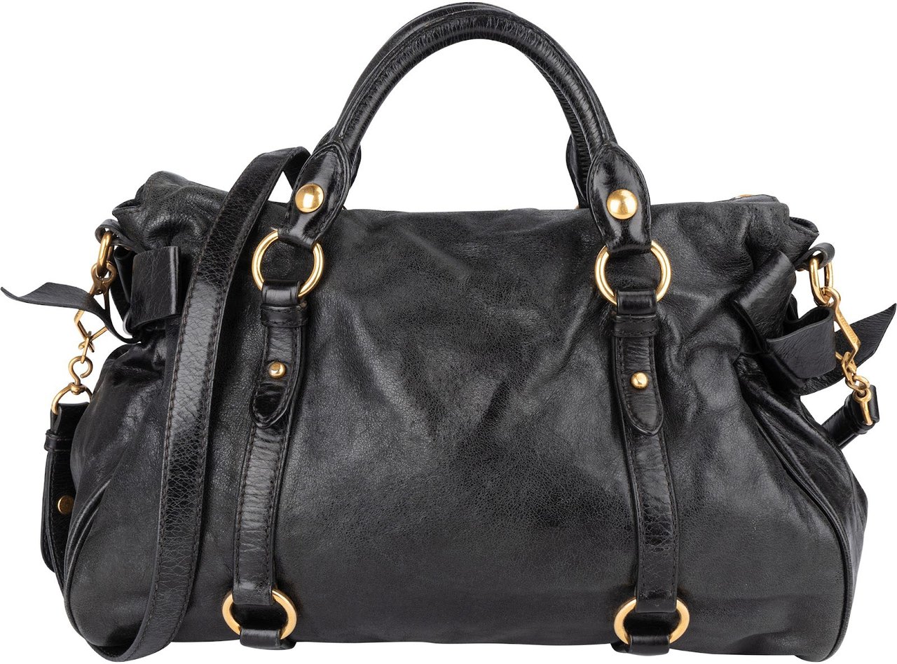 Miu Miu Miu Miu Vitello Lux Leather City Handbag Zwart