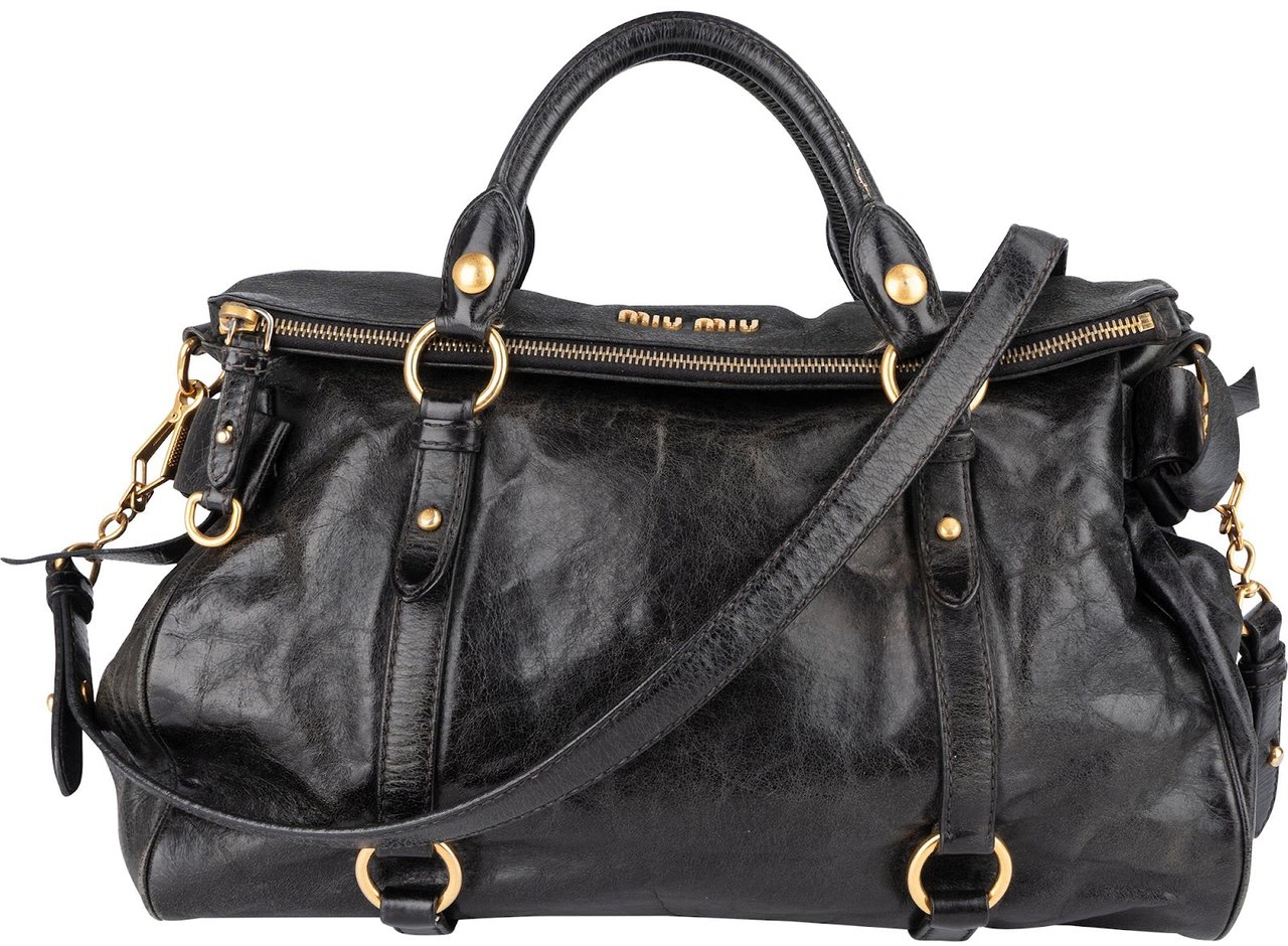 Miu Miu Miu Miu Vitello Lux Leather City Handbag Zwart