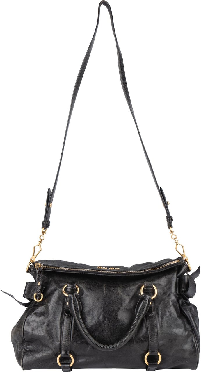 Miu Miu Vitello Lux Leather City Handbag Zwart
