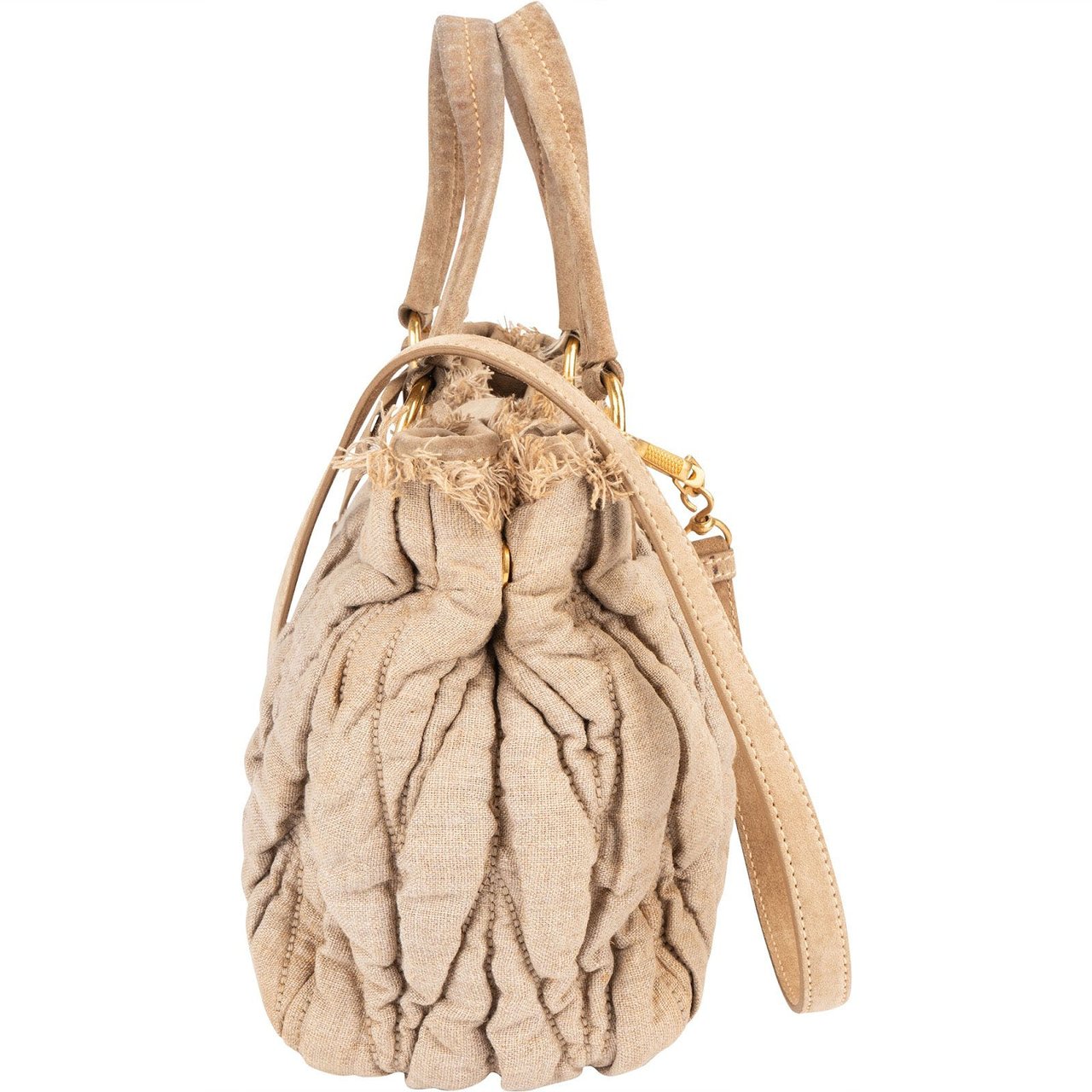 Miu Miu Quilted Fabric City Handbag Beige