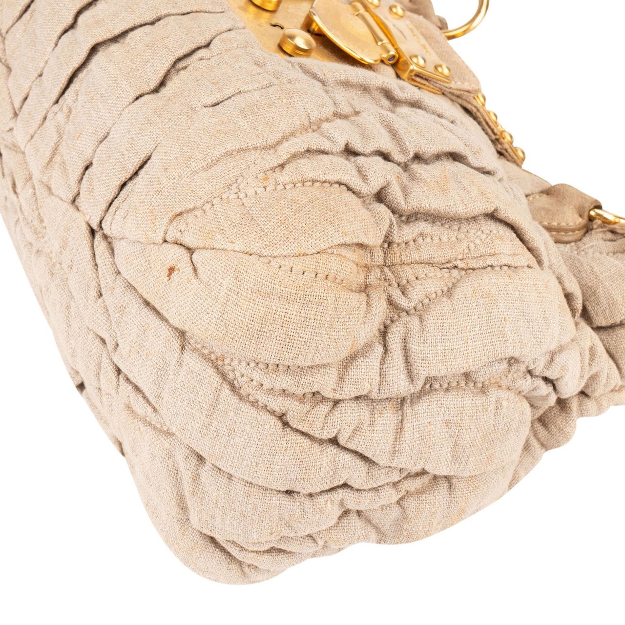 Miu Miu Quilted Fabric City Handbag Beige