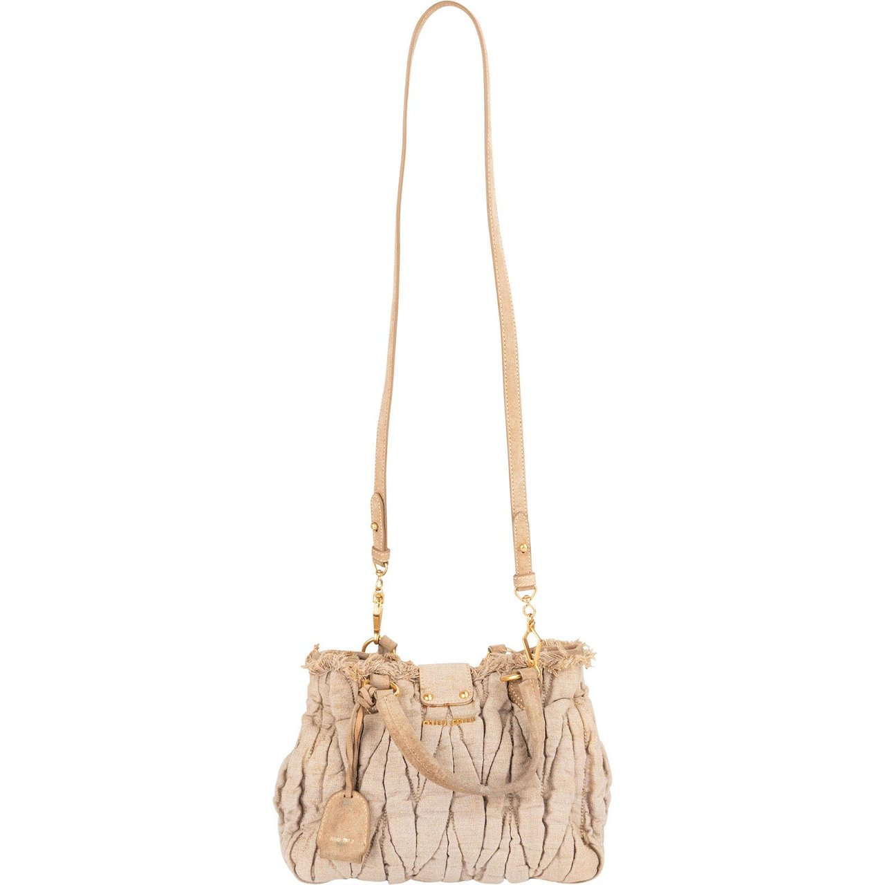 Miu Miu Quilted Fabric City Handbag Beige