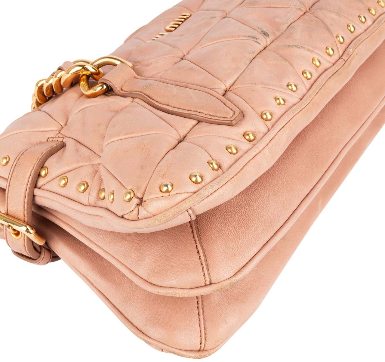 Miu Miu Miu Miu Quilted Nappa Leather Studded Shoulder Bag Rood