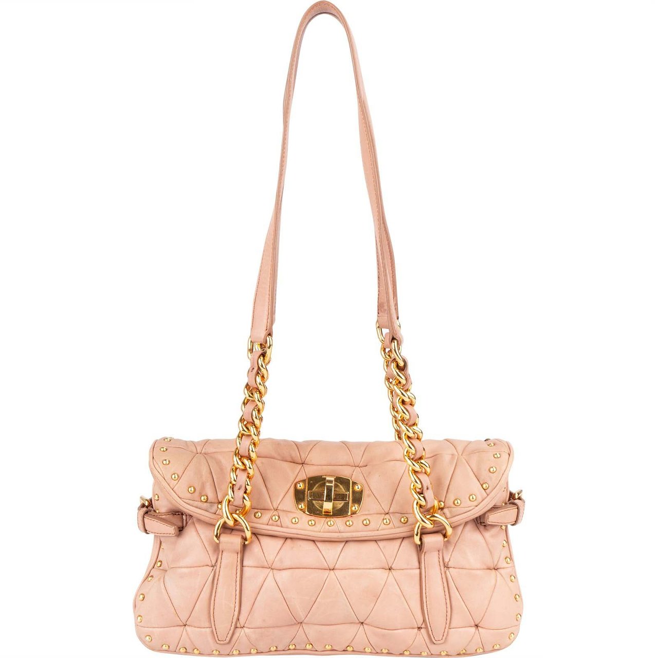 Miu Miu Miu Miu Quilted Nappa Leather Studded Shoulder Bag Rood