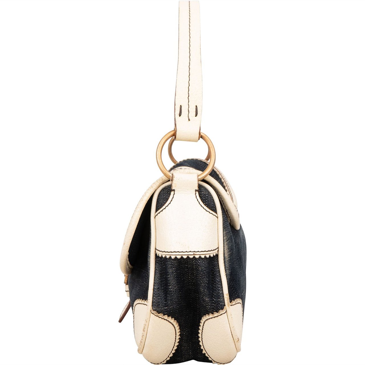 Miu Miu Miu Miu Denim and Leather Flap Handbag Blauw