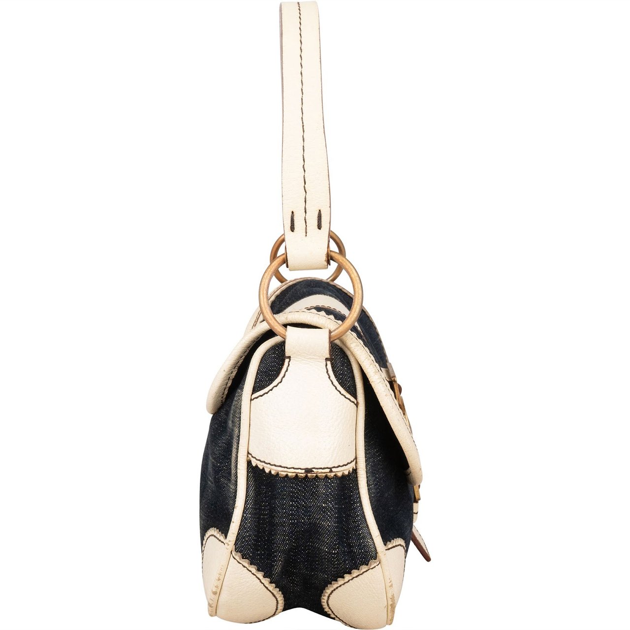 Miu Miu Miu Miu Denim and Leather Flap Handbag Blauw