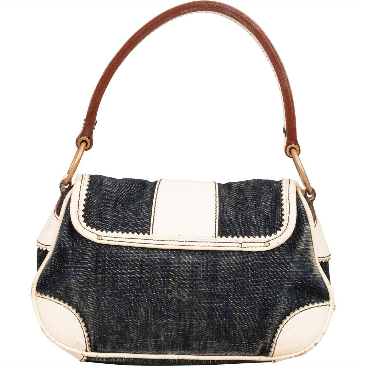 Miu Miu Miu Miu Denim and Leather Flap Handbag Blauw