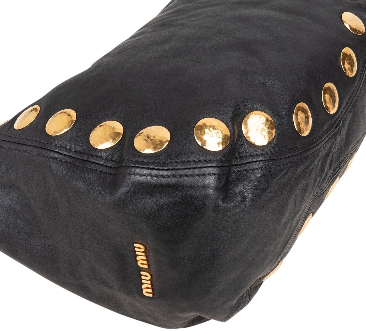 Miu Miu Miu Miu Black Leather Studded Bauletto Handbag Zwart