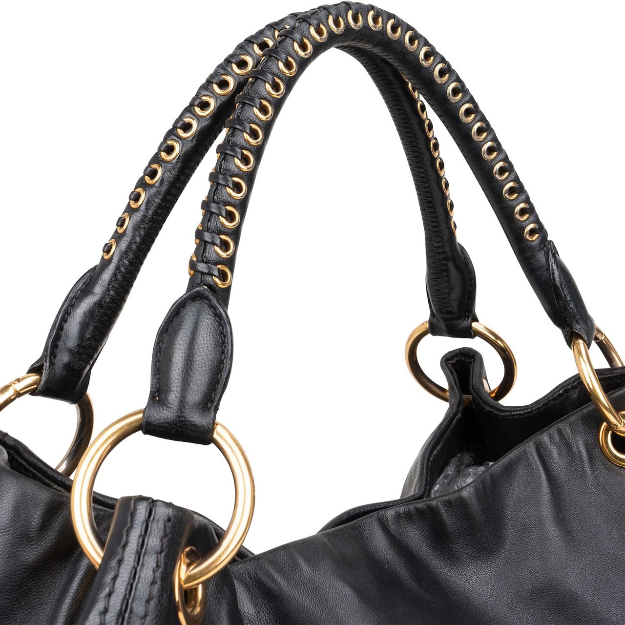 Miu Miu Miu Miu Black Leather Studded Bauletto Handbag Zwart
