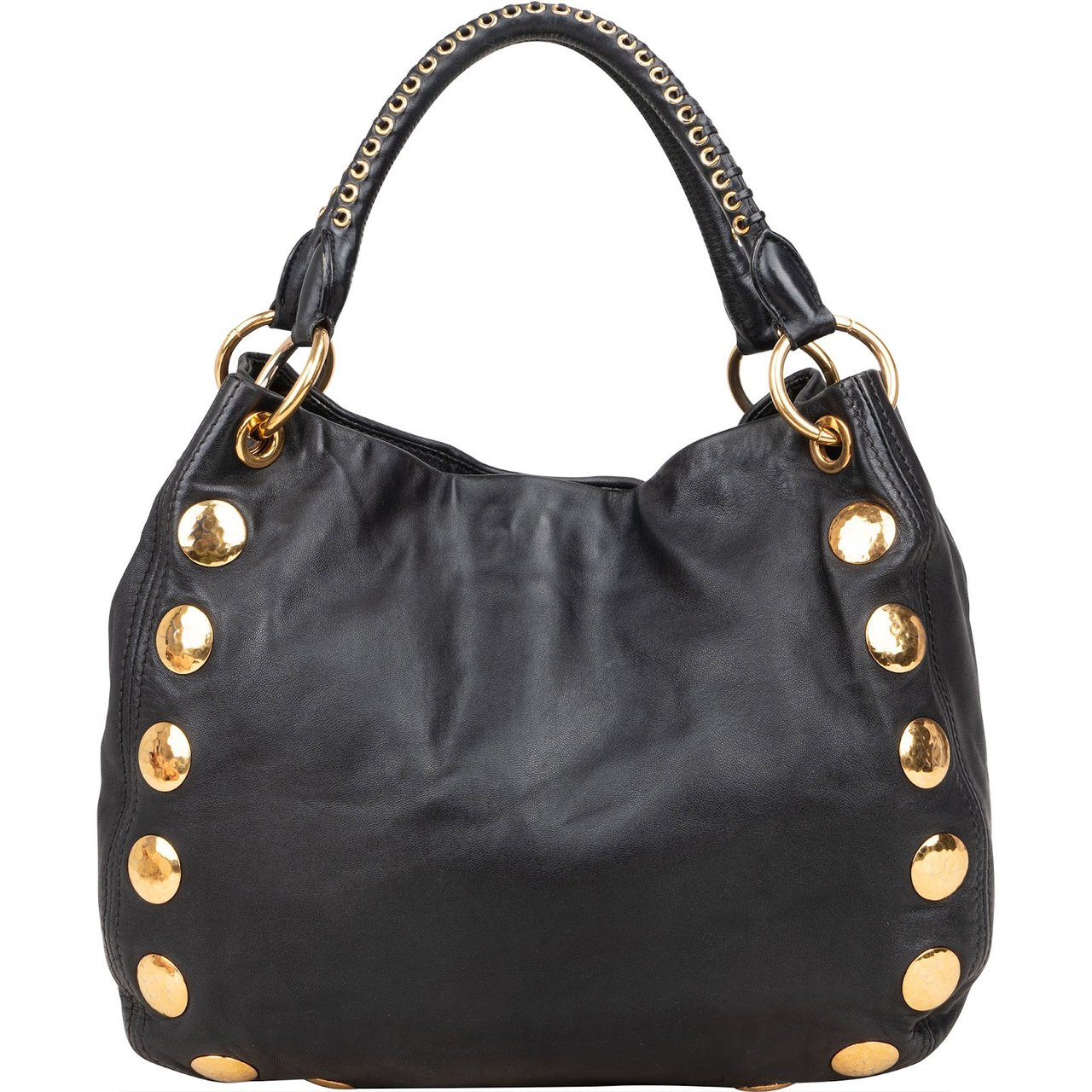 Miu Miu Miu Miu Black Leather Studded Bauletto Handbag Zwart